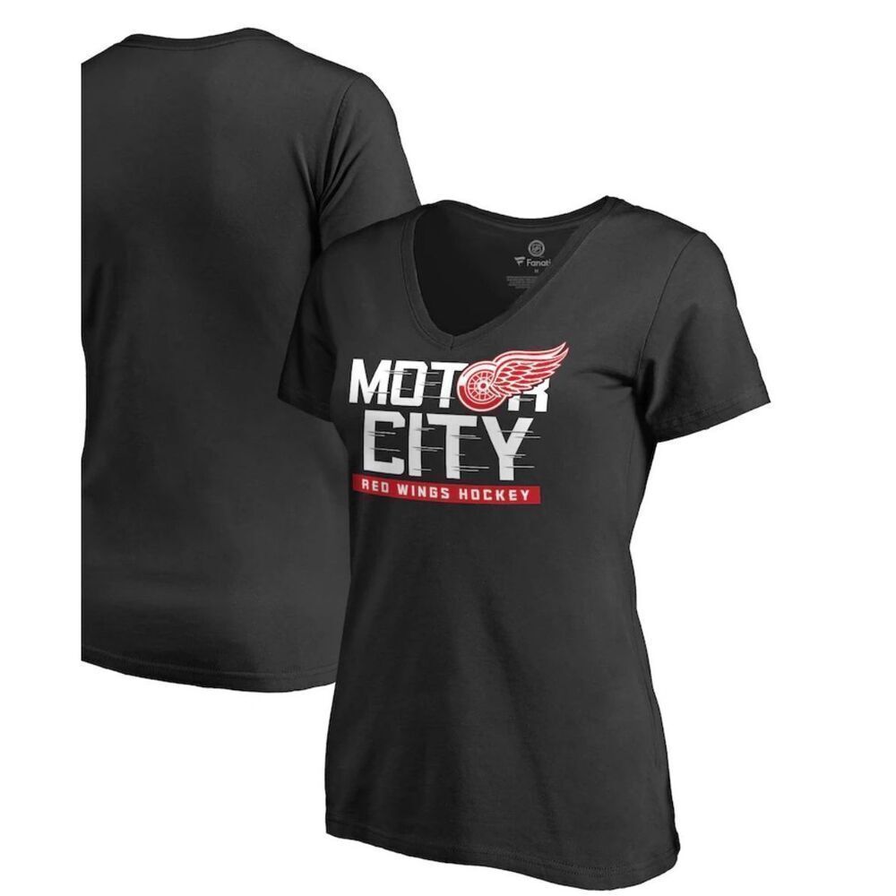 Detroit Red Wings Women's Hometown Collection Motor City V-Neck T-Shirt - Black